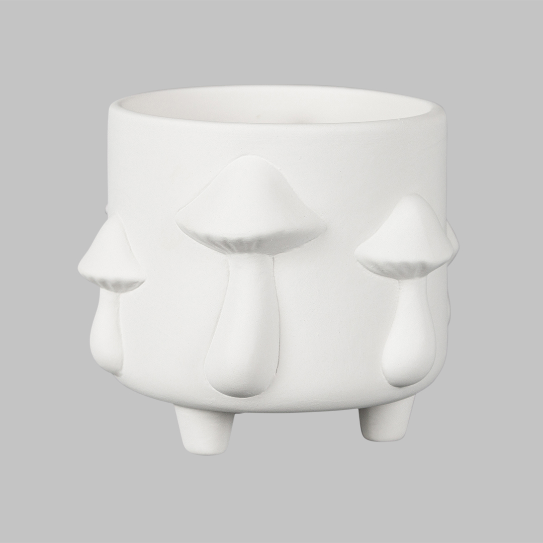 Mayco Low Fire Bisque - Vases and Pots Mushrooms Footed Container